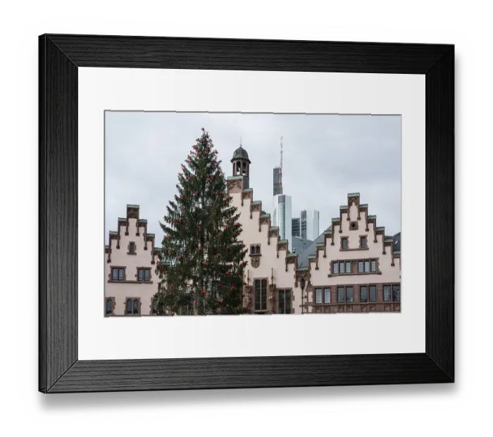 Framed Print : The historic town hall of Frankfurt with a skyscraper in the background