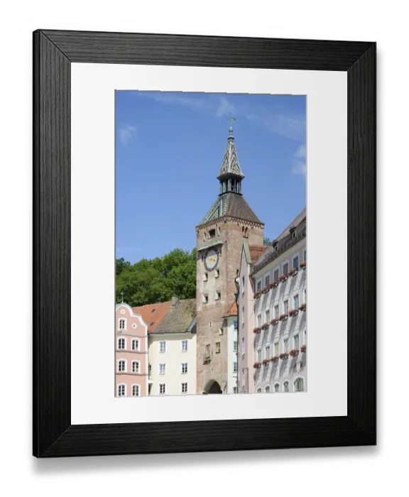 Framed Print : Historic Schmalzturm tower of Landsberg at the river Lech (Bavria) Germany