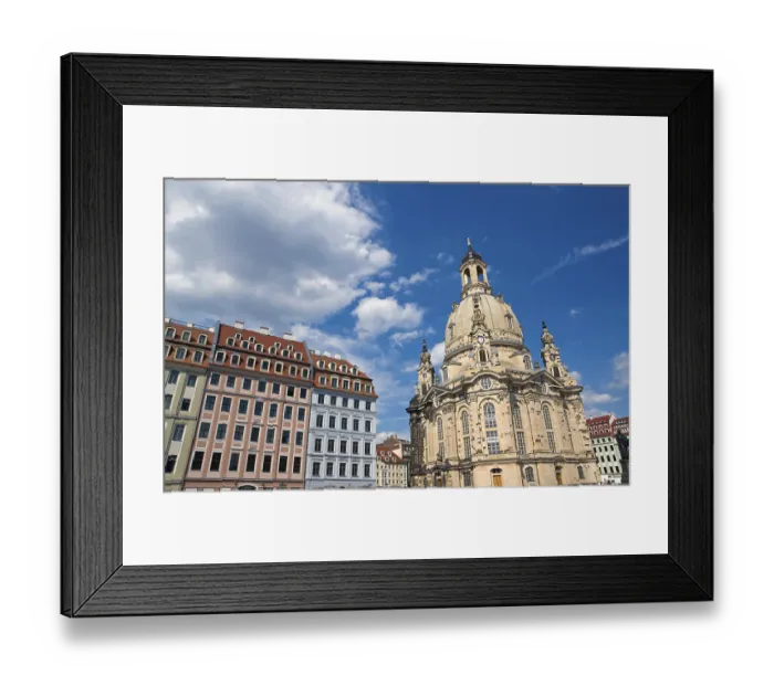 Framed Print : The Church of Our Lady in Dresden with restored old buildings Framed Print : The Church of Our Lady in Dresden with restored old buildings