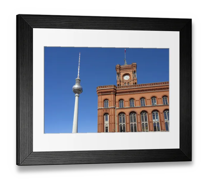 Framed Print : The famous TV Tower and City Hall in Berlin against a clear blue sky