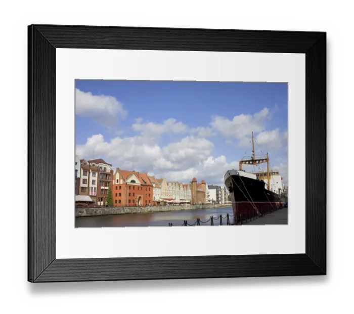Framed Print : Scenic city of Gdansk by the river Motlawa in Poland