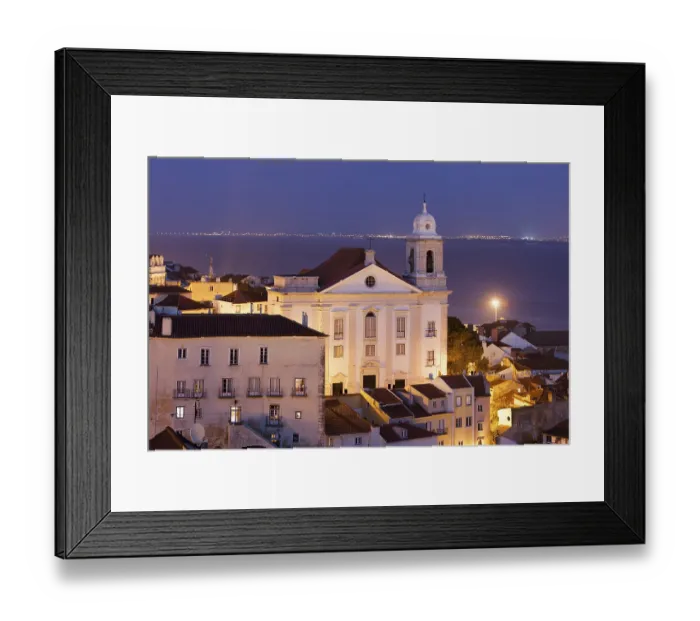 Framed Print : Santo Estevao Church at night in old Alfama district of Lisbon in Portugal