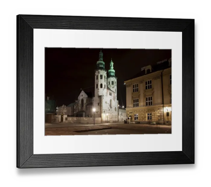 Framed Print : Church of St. Andrew at night in the Old Town of Krakow in Poland
