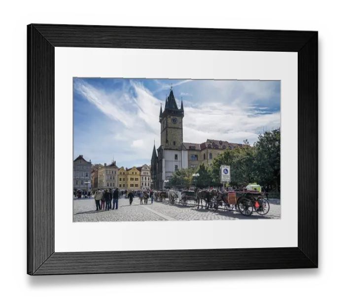 Framed Print : Horses and carriages in the Old Town Square in Prague