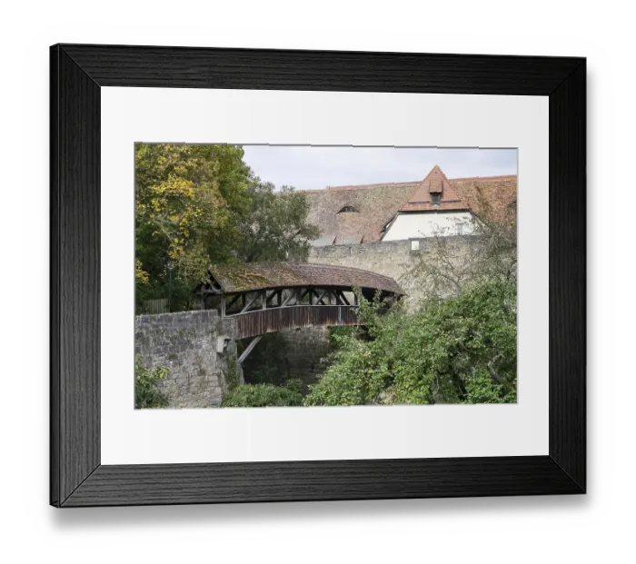 Framed Print : Old wooden bridge in Rothenburg