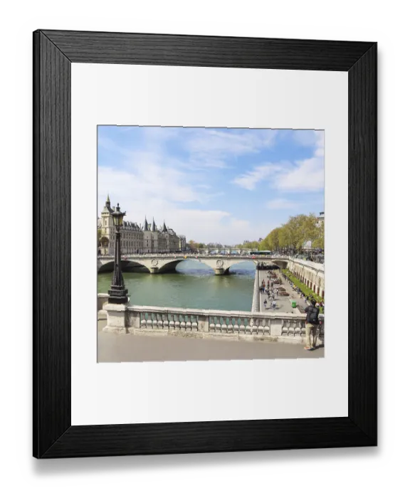 Framed Print : France, April 06 2019: Cityscape of Paris and Saint-Michel bridge across Seine river
