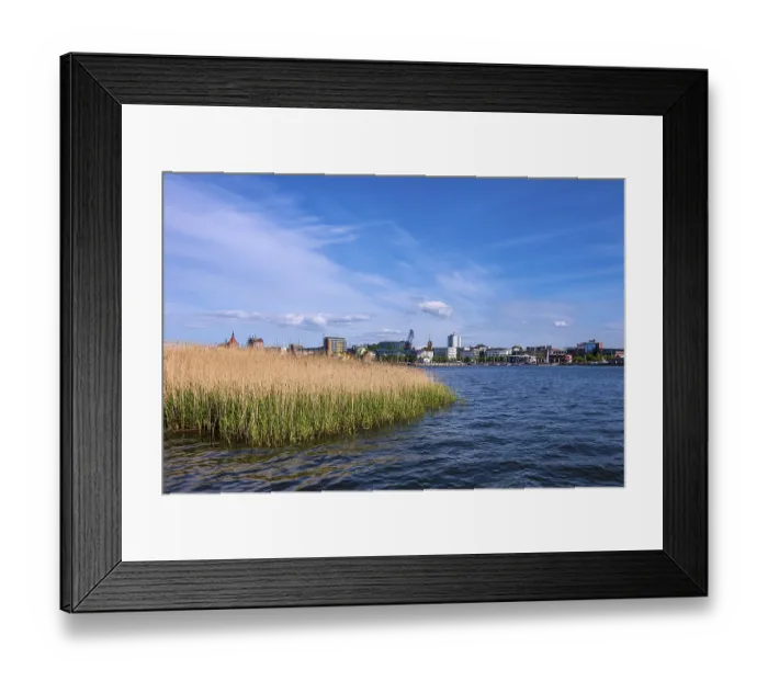 Framed Print : View from Gehlsdorf across the Warnow to the Hanseatic city of Rostock