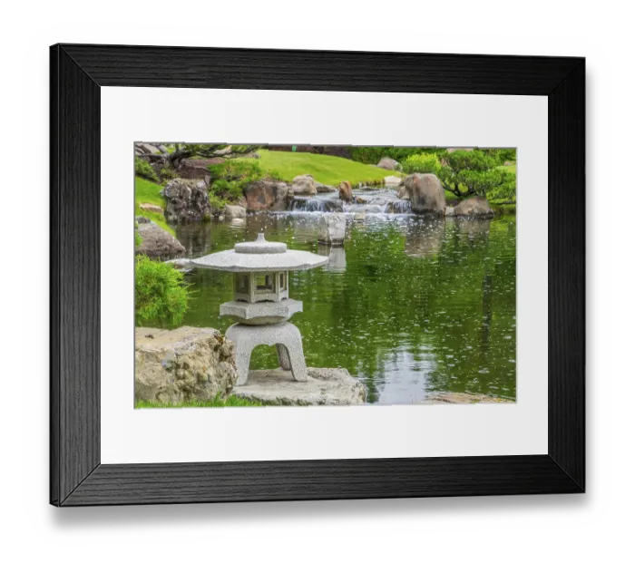 Framed Print : A stone lantern at the edge of a pond in the Nikka Yuko Japanese Garden in Lethbridge Framed Print : A stone lantern at the edge of a pond in the Nikka Yuko Japanese Garden in Lethbridge