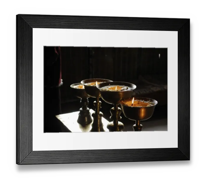 Framed Print : Burning butter lamps in Mindroling Monastery