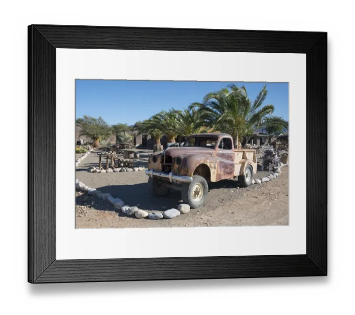 Framed Print : Vintage car, car wreck on the grounds of Tsauchab River Camp