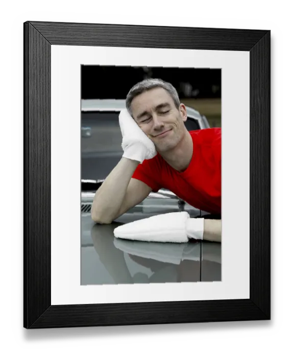 Framed Print : Man lovingly caring for his vintage car Framed Print : Man lovingly caring for his vintage car