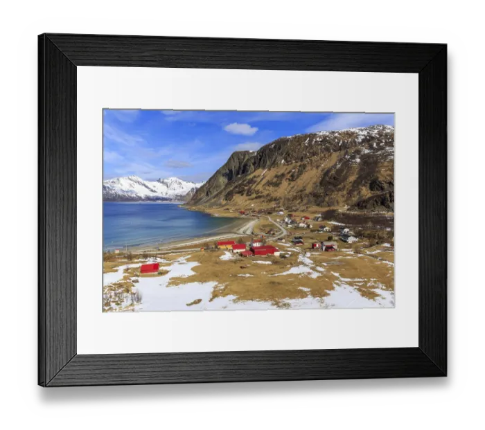 Framed Print : Village view of Grotfjord at Grotfjord Fjord Framed Print : Village view of Grotfjord at Grotfjord Fjord