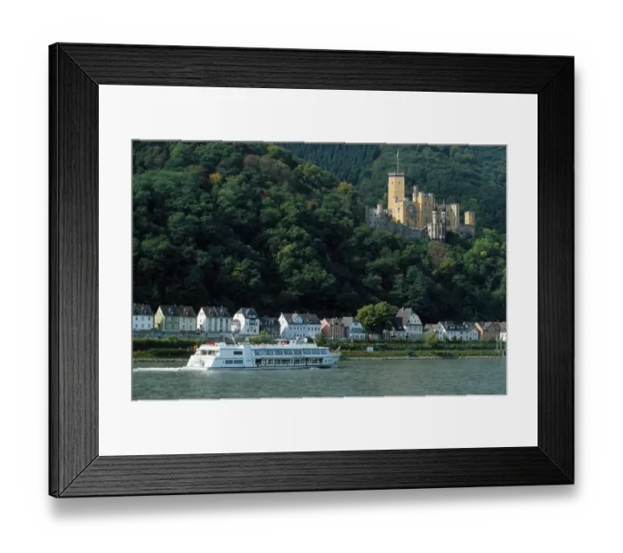 Framed Print : Stolzenfels Castle, excursion boat on the Rhine