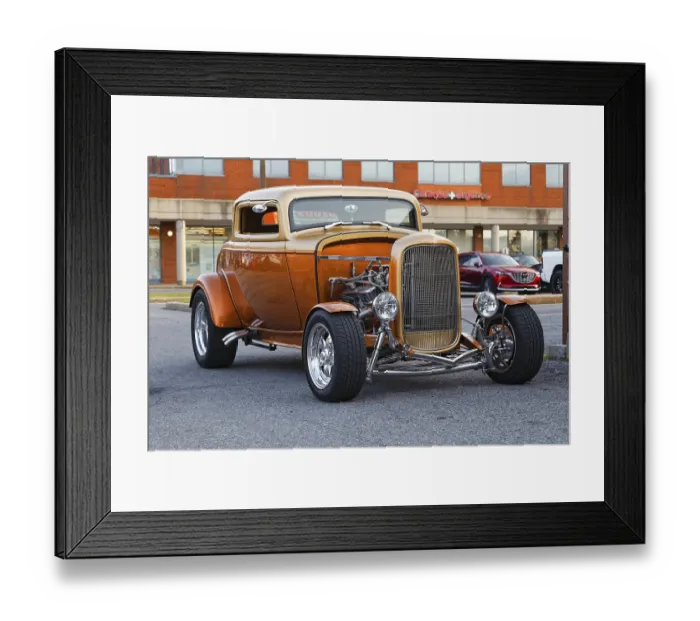 Framed Print : Automobile, car show, custom made vintage car with open engine display