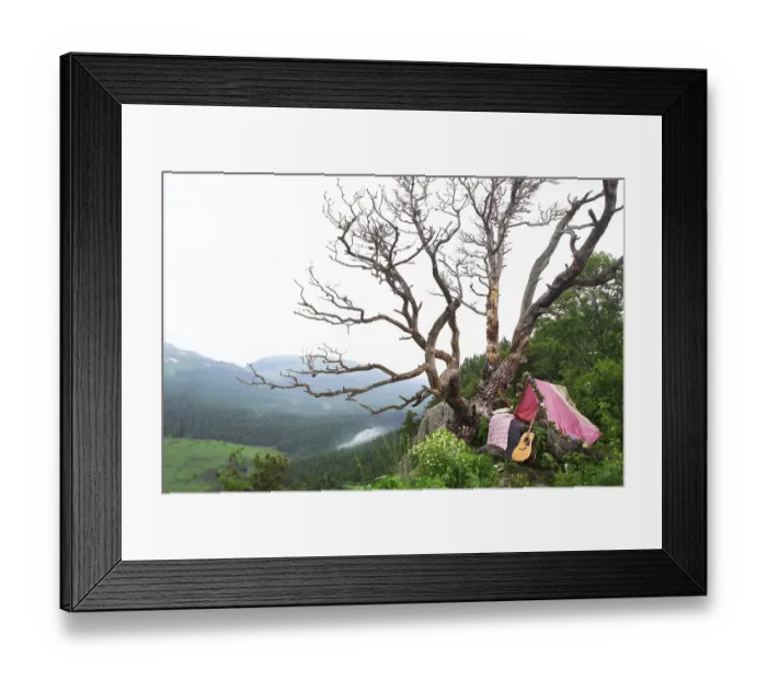 Framed Print : Romantic decoration with guitar on the mountains Framed Print : Romantic decoration with guitar on the mountains