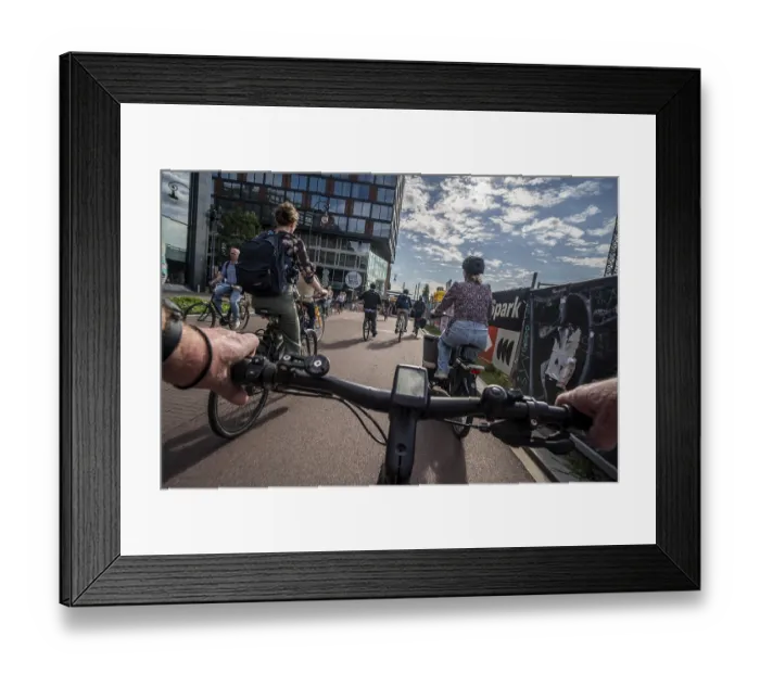 Framed Print : Ride your bike on the central cycle path on Lange Viestraat Framed Print : Ride your bike on the central cycle path on Lange Viestraat