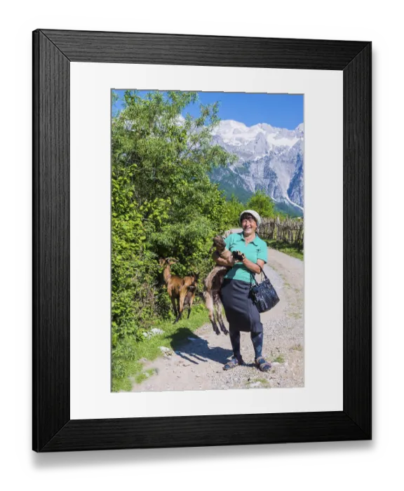 Framed Print : Shepherdess and her goats, Thethi village