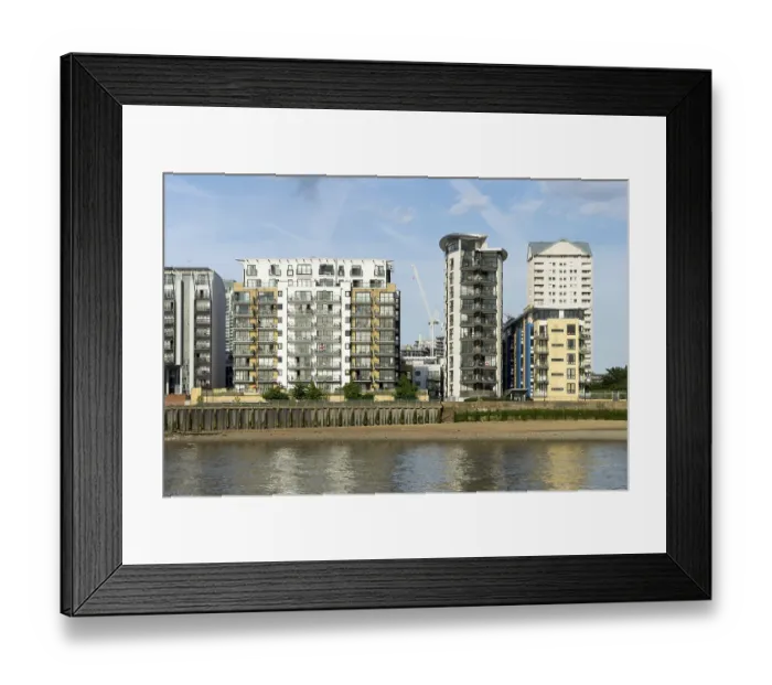 Framed Print : Various styles of buildings along the River Thames