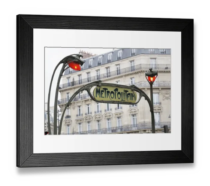 Framed Print : Old Art Nouveau sign for Paris Metropolitain rapid transit metro system