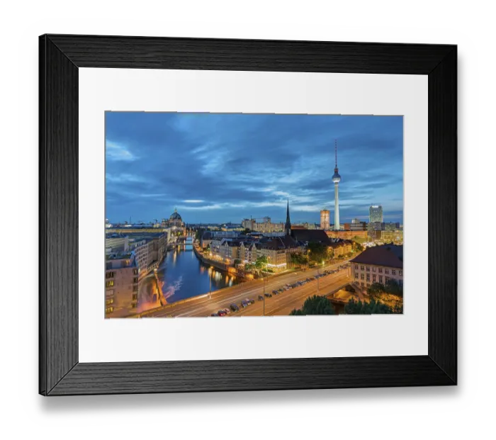 Framed Print : The centre of Berlin with the TV tower at Alexanderplatz after sunset