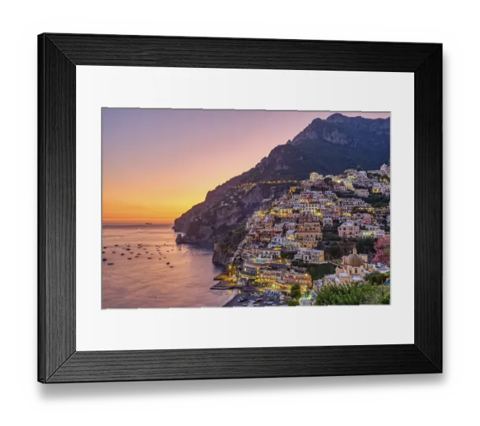 Framed Print : View of Positano on the Italian Amalfi Coast after sunset