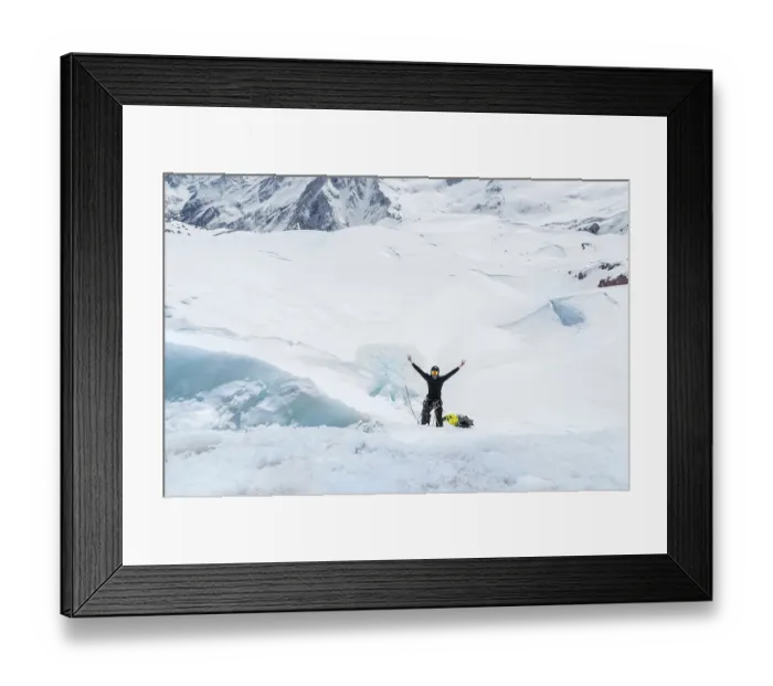 Framed Print : Preparation of a mountain guide on ice axes and riding skills on a glacier in the North Caucasus Framed Print : Preparation of a mountain guide on ice axes and riding skills on a glacier in the North Caucasus