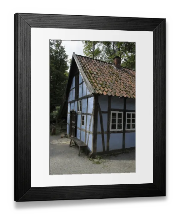 Framed Print : Blue half-timbered house Framed Print : Blue half-timbered house