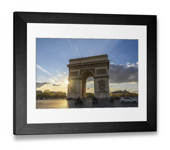 Framed Print : Paris France city skyline sunset at Arc de Triomphe and Champs Elysees