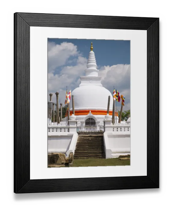 Framed Print : Thuparama Dagoba, decorated with orange bandages and flags Framed Print : Thuparama Dagoba, decorated with orange bandages and flags