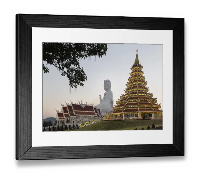 Framed Print : Illuminated Wat Huay Pla Kang temple at dusk with gigantic Guan Yin statue Framed Print : Illuminated Wat Huay Pla Kang temple at dusk with gigantic Guan Yin statue