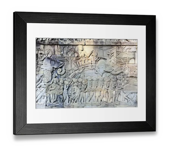 Framed Print : Relief at the Bayon temple, Angkor Thom