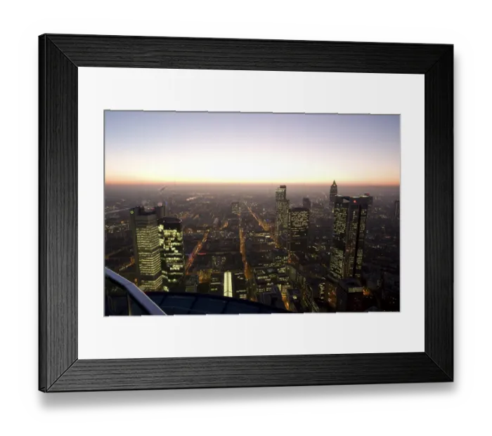 Framed Print : Frankfurt skyline, skyscrapers at dusk