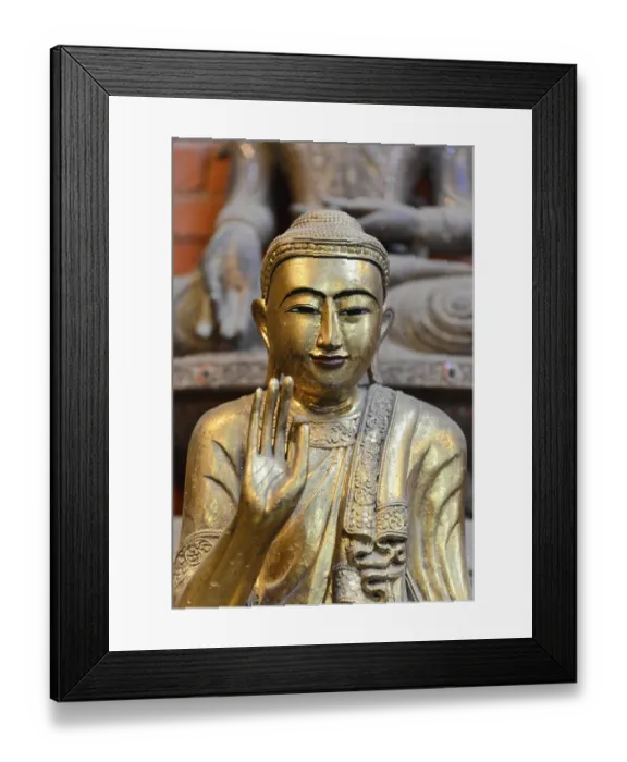 Framed Print : Sculptures on display, Buddhas in a shop Framed Print : Sculptures on display, Buddhas in a shop
