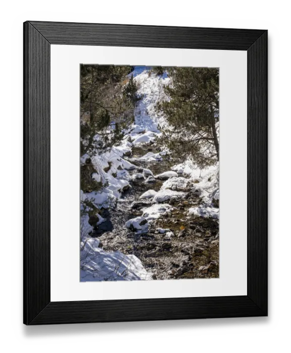 Framed Print : Winter landscape with snow in the snowy mountains of the Pyrenees of Andorra