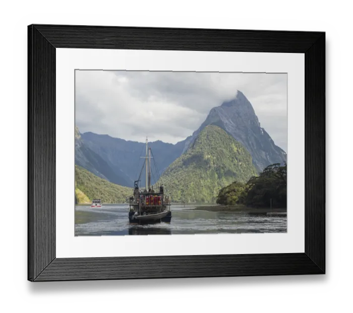 Framed Print : Excursion boat in front of Mitre Peak Framed Print : Excursion boat in front of Mitre Peak