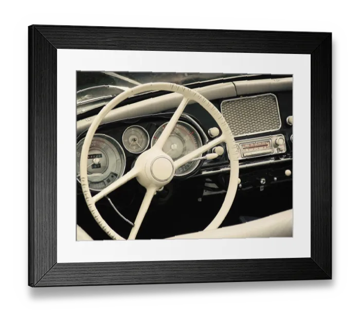 Framed Print : Vintage car cockpit view
