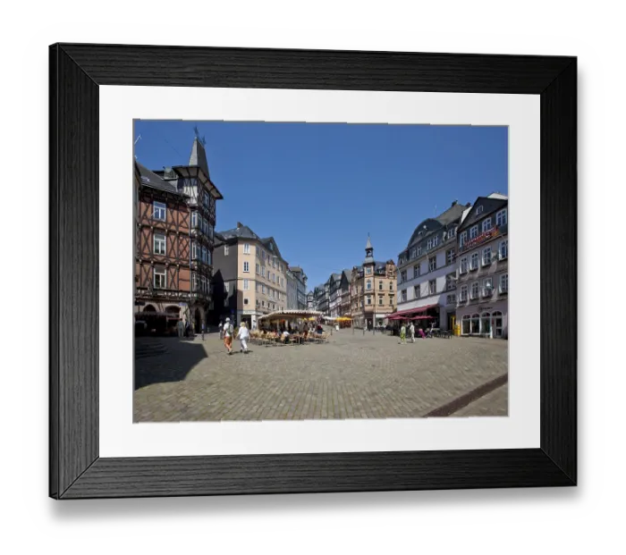Framed Print : Marketplace with restaurants, view on the Mainzergasse street Framed Print : Marketplace with restaurants, view on the Mainzergasse street