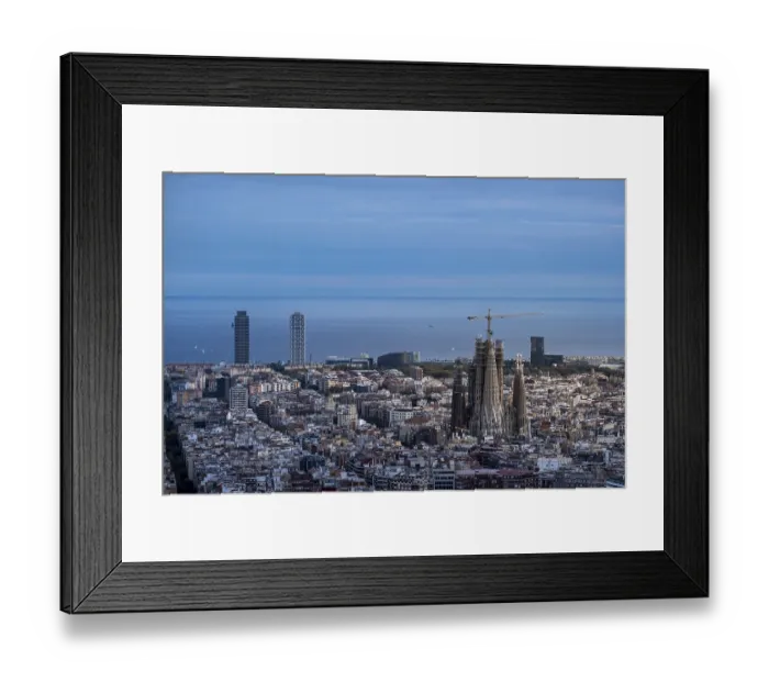 Framed Print : Aerial view of the Sagrada Familia basilica and the city of Barcelona