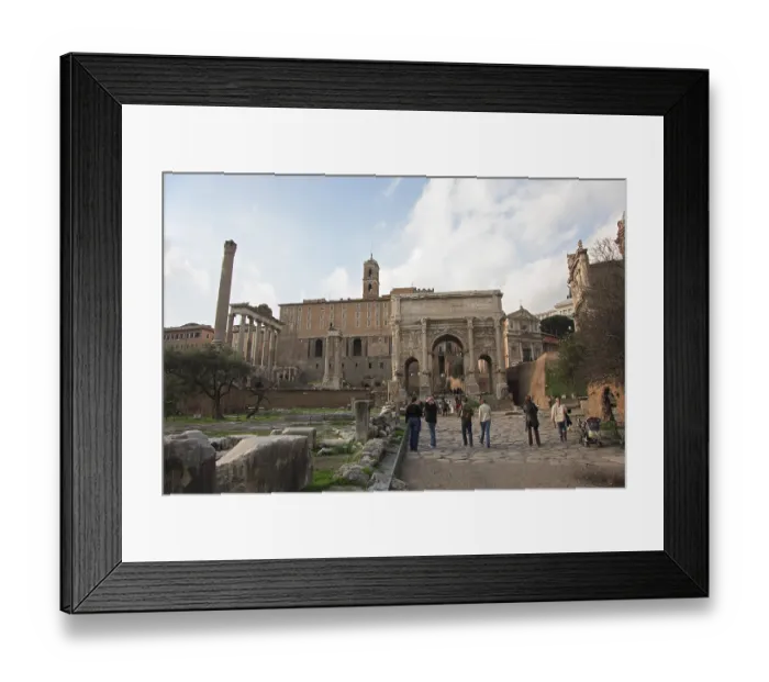 Framed Print : Forum Romanum with Titus arch, columns of the Saturn temple and the Capitol