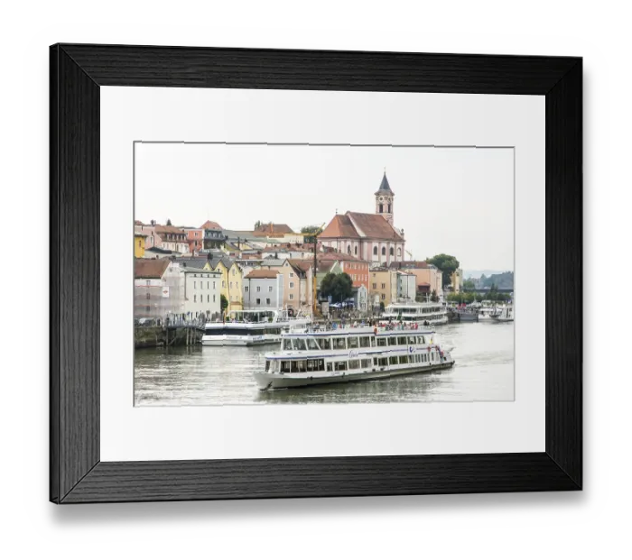 Framed Print : PASSAU, GERMANY, AUGUST 23: Passenger ships on the Danube river in Passau