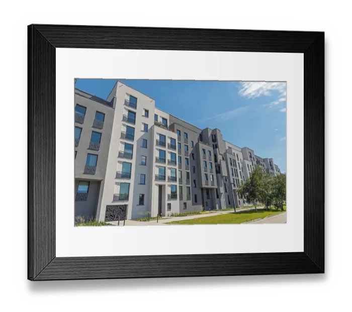 Framed Print : Modern apartment buildings seen in Berlin, Germany