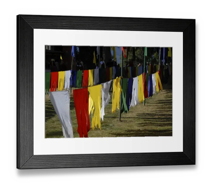 Framed Print : Flags at the entrance of Talo monastery during the Talo festival