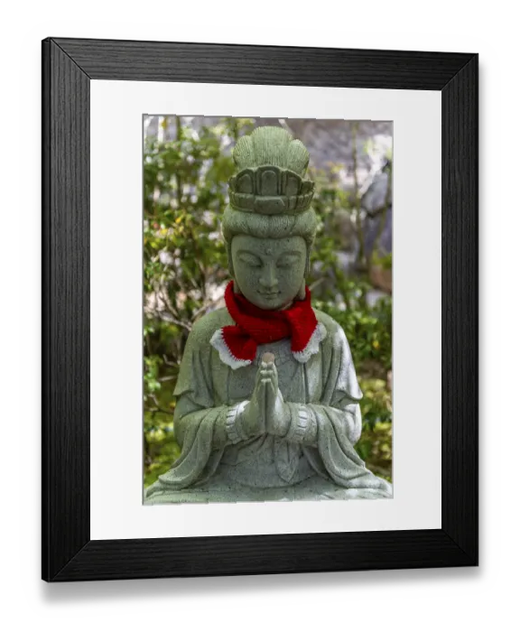 Framed Print : Buddha statue with colorful caps Framed Print : Buddha statue with colorful caps