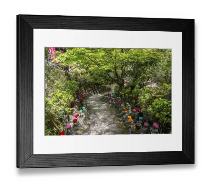 Framed Print : Buddha statue with colorful caps