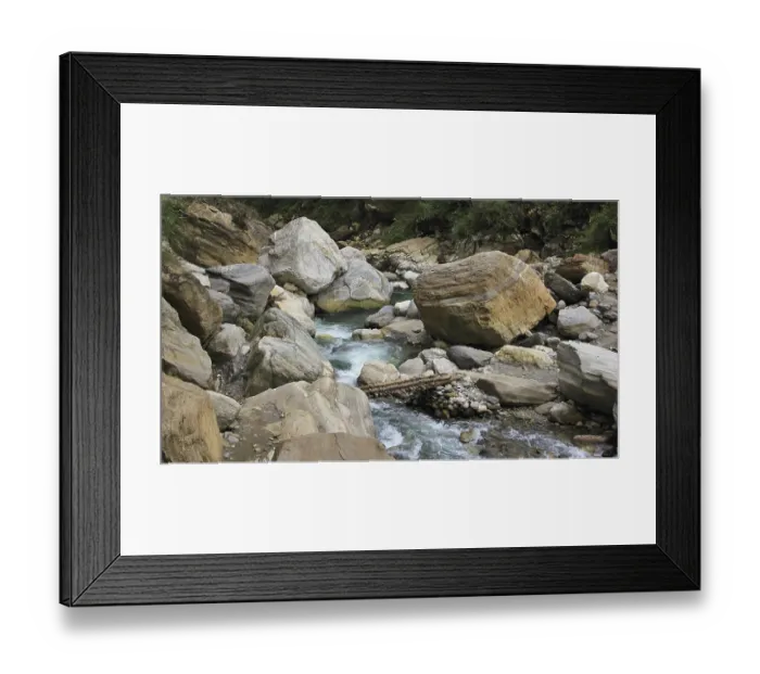 Framed Print : Improvised timber bridge on the Kimrong Khola
