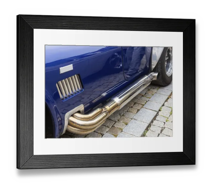 Framed Print : Exhaust system of an American sports car from the sixties