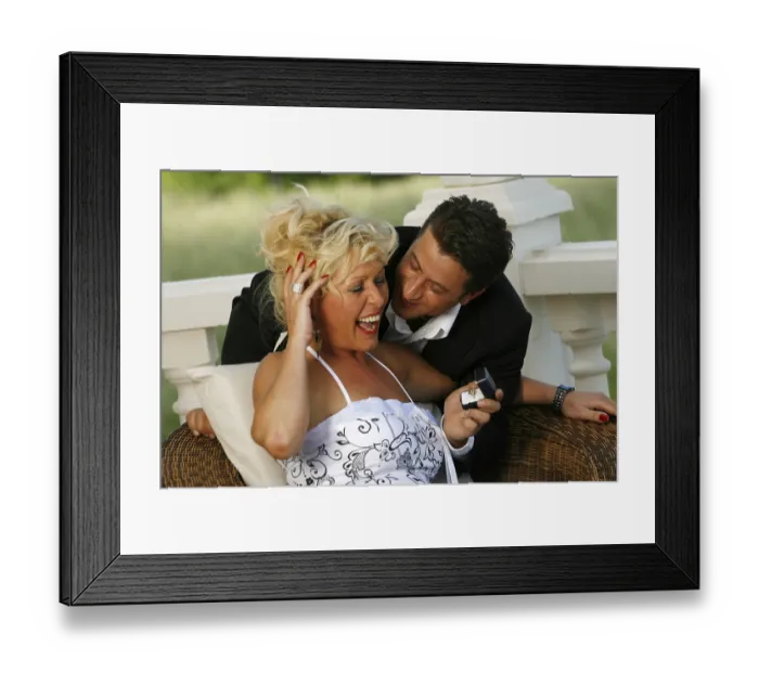 Framed Print : Woman is surprised about gift, marriage proposal
