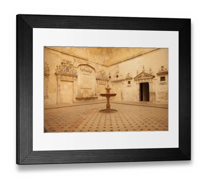 Framed Print : Detail of an old fountain inside the Seville Cathedral - Andalusia