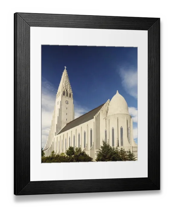 Framed Print : Hallgrimskirkja Cathedral in Reykjavik on a sunny summer day with a blue sky (seen from the backside) Framed Print : Hallgrimskirkja Cathedral in Reykjavik on a sunny summer day with a blue sky (seen from the backside)