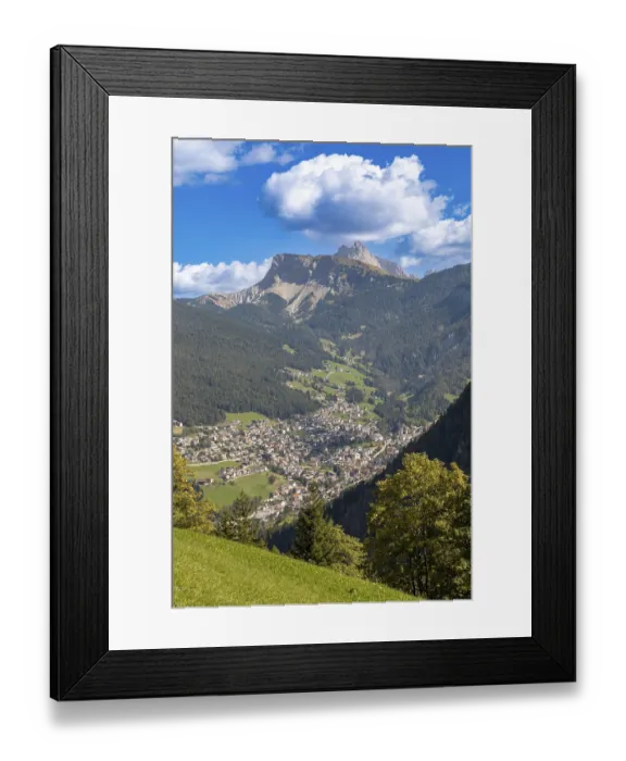 Framed Print : Seceda and Geisler peaks above Ortisei Framed Print : Seceda and Geisler peaks above Ortisei